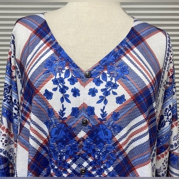 🌟HP FLORAL PLAID FRONT TIE Multicolor New Style & Co Button Up Blouse Colorful - Picture 10 of 16